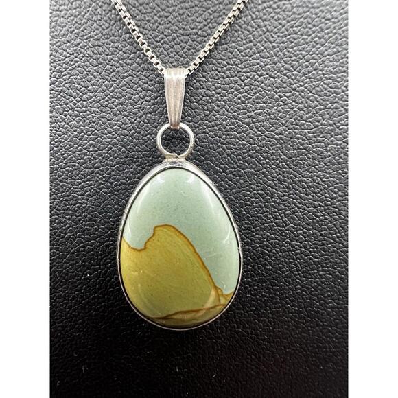 Jewelry - Vintage Blue Green Picture Jasper Sterling Silver Pendant Necklace Chain